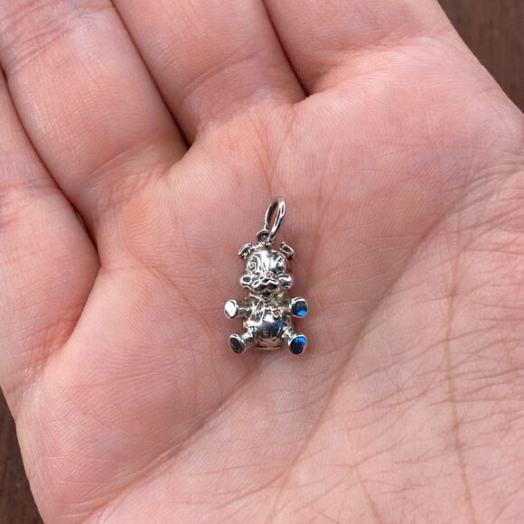 Vintage 925 Sterling Silver Teddy Bear Stuffed Animal Pendant Bracelet Charm - Picture 1 of 3